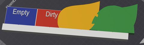 A print preview in which Empty and Dirty look right, but the yellow and green panels have swollen into large rounded shapes.